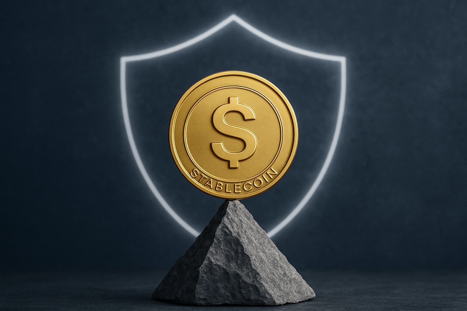 Illustrazione del confronto tra USDC native e USDC.e bridged: due monete collegate da un bridge con un lucchetto e un indicatore di limiti $0.99